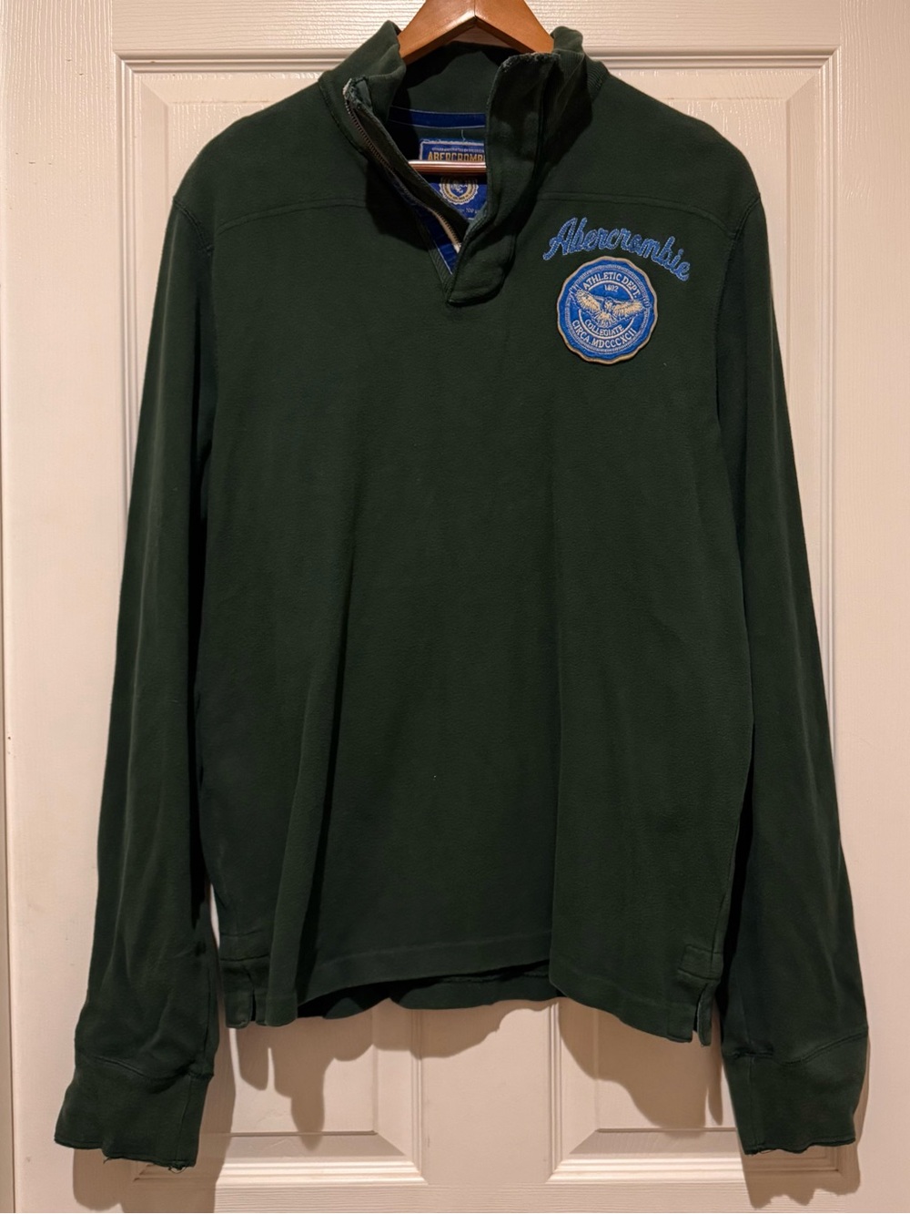 Vintage Abercrombie Dark Green Quarter-Zip Pullover collegiate rugby Y2K velvet